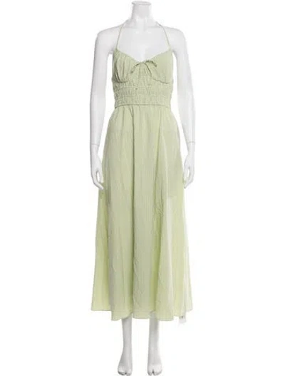 Pre-owned Solid & Striped Plaid Print Long Dress In Green