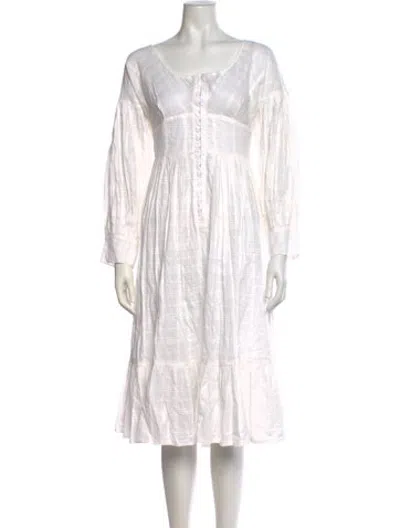 Pre-owned Solid & Striped Plaid Print Long Dress In White