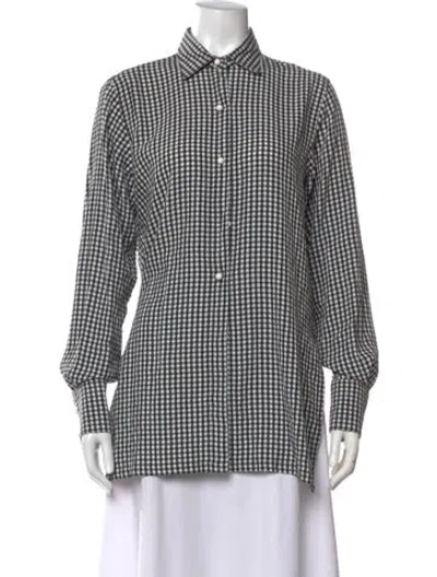 Pre-owned Solid & Striped Plaid Print Long Sleeve Button-up Top In Grey