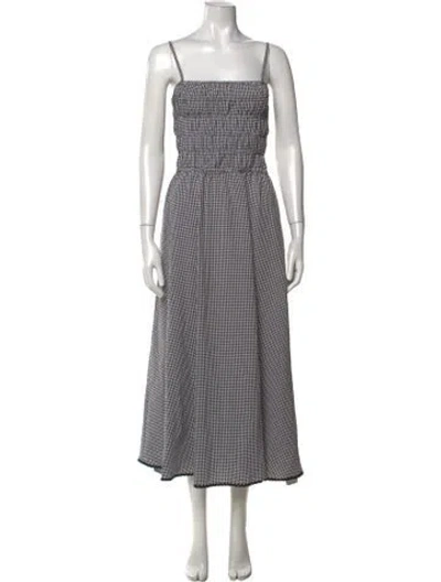 Pre-owned Solid & Striped Plaid Print Midi Length Dress In Black