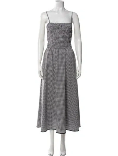 Pre-owned Solid & Striped Plaid Print Midi Length Dress In Blue