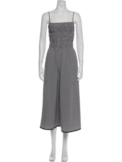 Pre-owned Solid & Striped Plaid Print Midi Length Dress In Blue