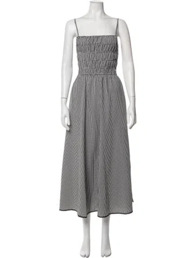 Pre-owned Solid & Striped Plaid Print Midi Length Dress In Blue