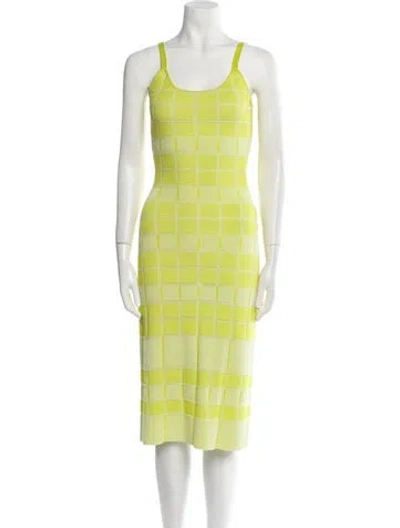 Pre-owned Solid & Striped Plaid Print Midi Length Dress In Green