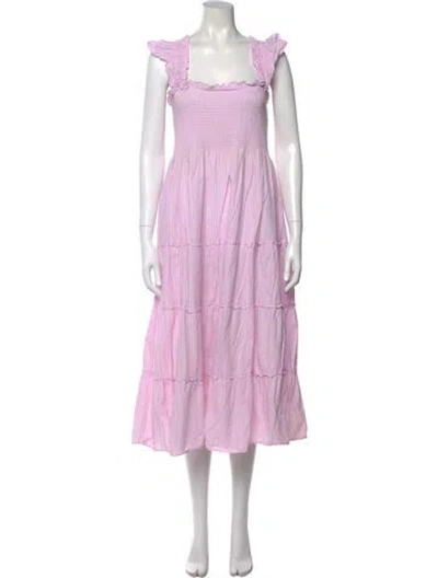Pre-owned Solid & Striped Plaid Print Midi Length Dress In Pink