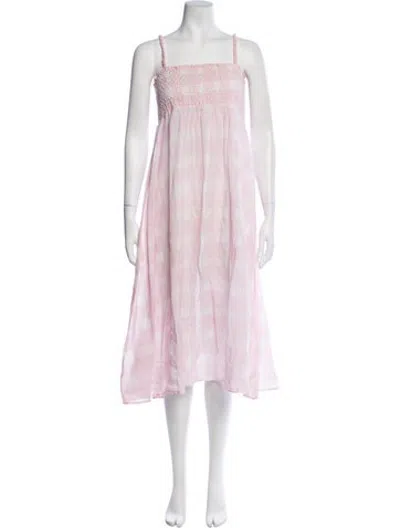 Pre-owned Solid & Striped Plaid Print Midi Length Dress In Pink