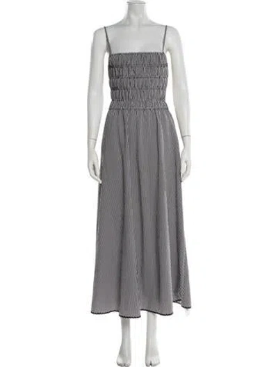 Pre-owned Solid & Striped Plaid Print Midi Length Dress In White