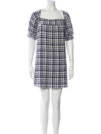 Pre-owned Solid & Striped Plaid Print Mini Dress In Blue