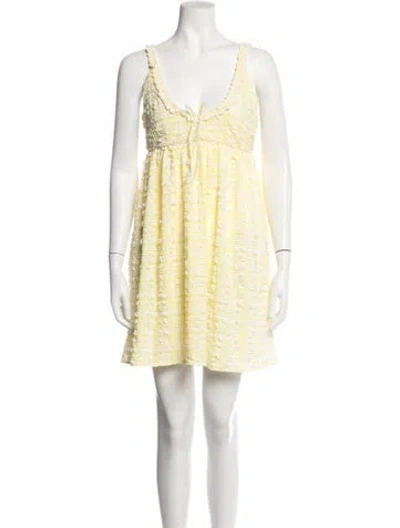 Pre-owned Solid & Striped Plaid Print Mini Dress In Yellow