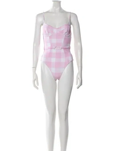Pre-owned Solid & Striped Plaid Print One-piece In Pink