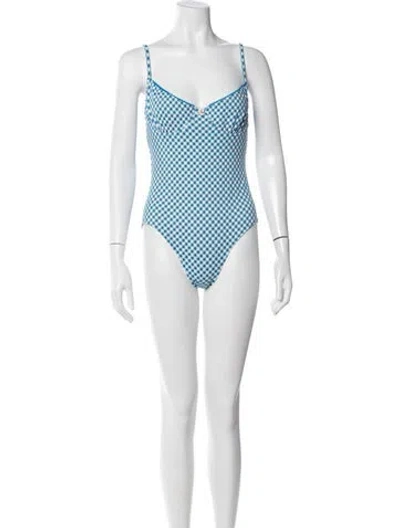 Pre-owned Solid & Striped Plaid Print One-piece W/ Tags In Blue