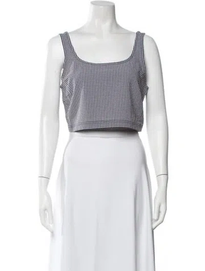 Pre-owned Solid & Striped Plaid Print Scoop Neck Crop Top W/ Tags In Black