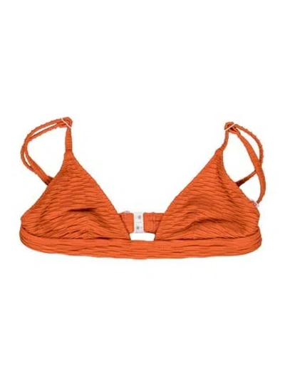 Pre-owned Solid & Striped Pleated Accents Top In Orange