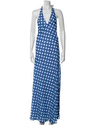 Pre-owned Solid & Striped Polka Dot Print Long Dress In Blue
