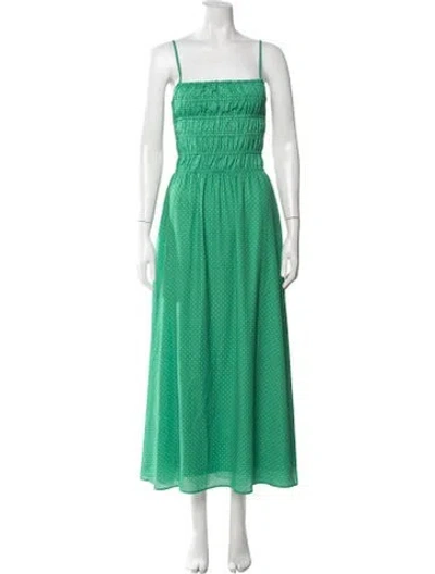 Pre-owned Solid & Striped Polka Dot Print Long Dress In Green