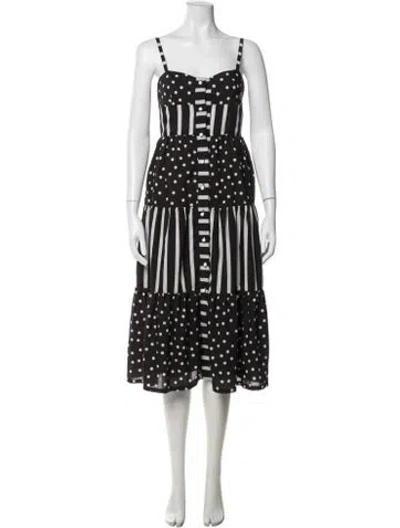Pre-owned Solid & Striped Polka Dot Print Midi Length Dress In Black/white