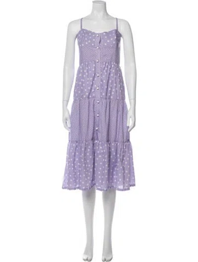 Pre-owned Solid & Striped Polka Dot Print Midi Length Dress In Purple
