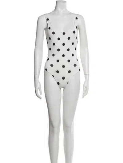 Pre-owned Solid & Striped Polka Dot Print One-piece In Blue/white