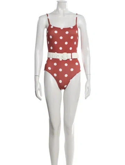 Pre-owned Solid & Striped Polka Dot Print One-piece In Brown