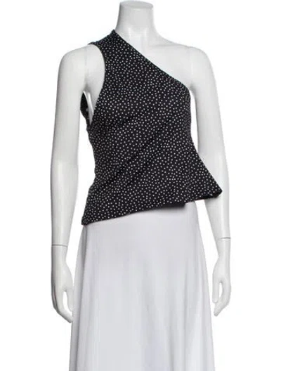 Pre-owned Solid & Striped Polka Dot Print One-shoulder Top In White