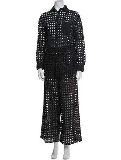 Pre-owned Solid & Striped Polka Dot Print Pant Set In Black