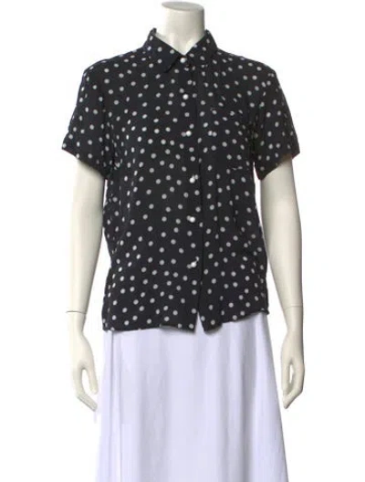 Pre-owned Solid & Striped Polka Dot Print Short Sleeve Button-up Top In Black