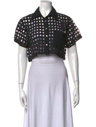 Pre-owned Solid & Striped Polka Dot Print Short Sleeve Button-up Top In Black