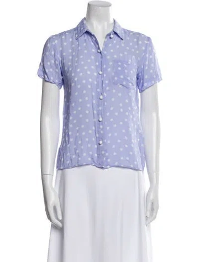 Pre-owned Solid & Striped Polka Dot Print Short Sleeve Button-up Top In White