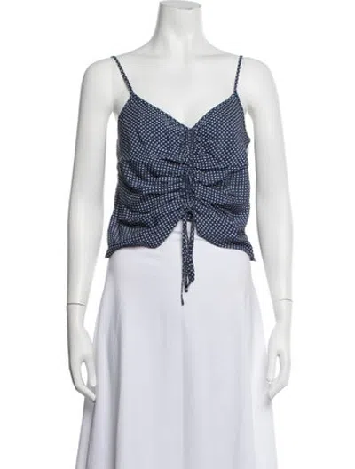 Pre-owned Solid & Striped Polka Dot Print V-neck Top In Blue