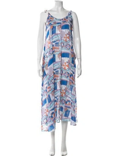 Pre-owned Solid & Striped Printed Long Dress In Blue