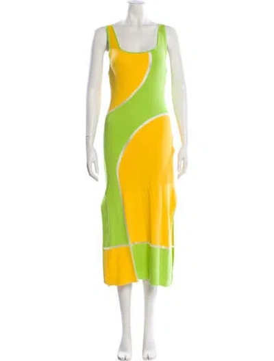 Pre-owned Solid & Striped Printed Long Dress In Green