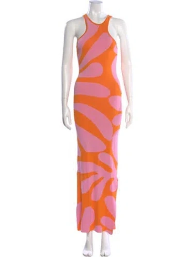 Pre-owned Solid & Striped Printed Long Dress In Orange