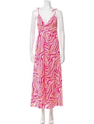 Pre-owned Solid & Striped Printed Long Dress In Pink