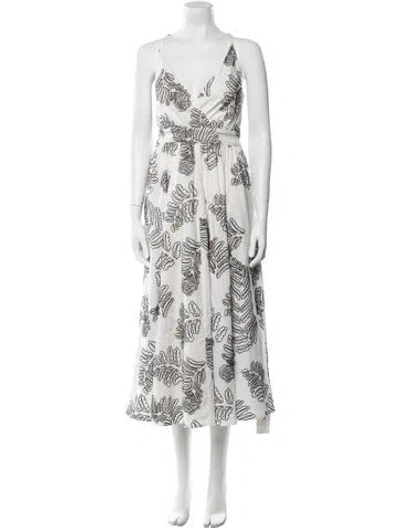 Pre-owned Solid & Striped Printed Long Dress In White