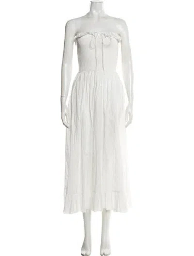 Pre-owned Solid & Striped Printed Long Dress In White
