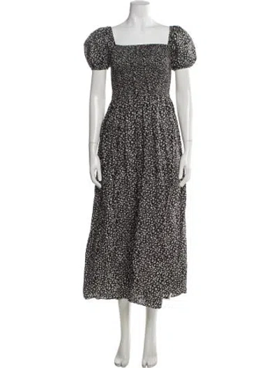 Pre-owned Solid & Striped Printed Midi Length Dress In Black