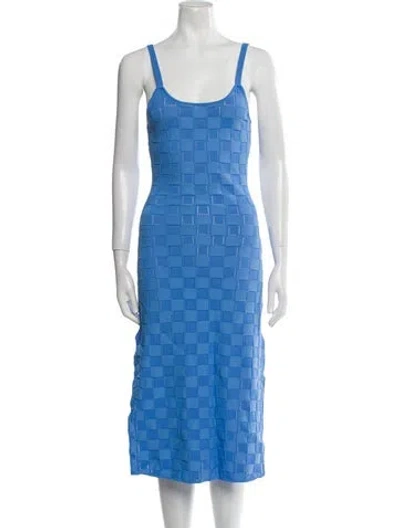 Pre-owned Solid & Striped Printed Midi Length Dress In Blue
