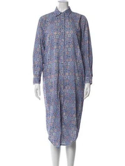 Pre-owned Solid & Striped Printed Midi Length Dress In Blue