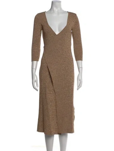 Pre-owned Solid & Striped Printed Midi Length Dress In Neutral