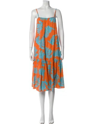 Pre-owned Solid & Striped Printed Midi Length Dress In Orange