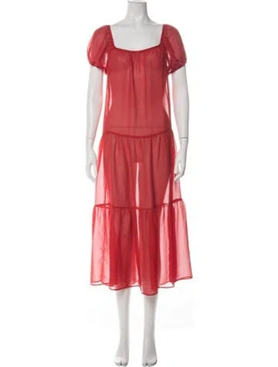 Pre-owned Solid & Striped Printed Midi Length Dress In Orange