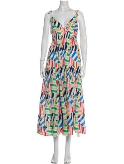 Pre-owned Solid & Striped Printed Midi Length Dress In White