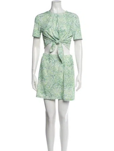 Pre-owned Solid & Striped Printed Ruffle Embellishment Skirt Set In Green