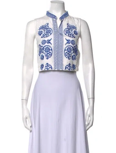 Pre-owned Solid & Striped Printed Sleeveless Top In White