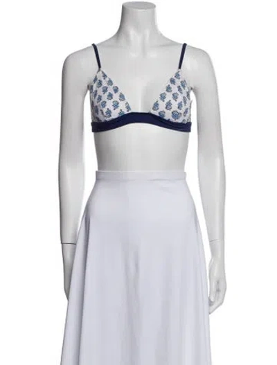 Pre-owned Solid & Striped Printed Top In Blue