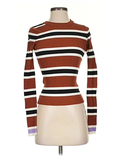 Pre-owned Solid & Striped Pullover Sweater In Brown
