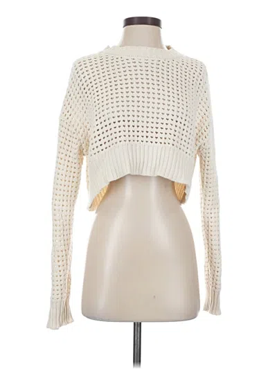 Pre-owned Solid & Striped Pullover Sweater In White