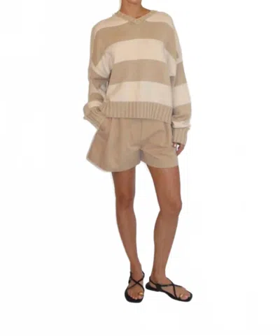 Solid & Striped Reva V-neck Long Sleeve Pullover In Camel Stripe In Neutral