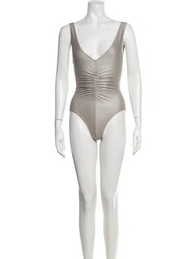 Pre-owned Solid & Striped Ruffle Embellishment One-piece W/ Tags In Black