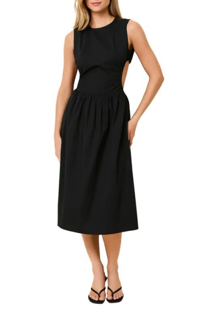 Solid & Striped Sabine Sleeveless Open Back Stretch Cotton Poplin Sundress In Black